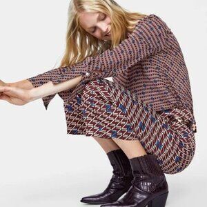 ZARA Women's Satin All Over Z Logo Cropped Pants size S (27-28) Tobacco Brown